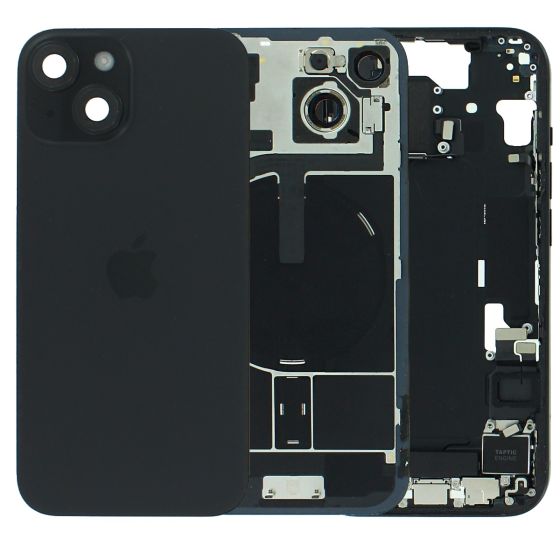 iPhone 15 Middle Frame & Back Glass + Small Parts - Black - Grade A