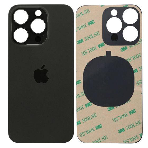 iPhone 15 Pro Big Camera Hole Back Glass Battery Cover Replacement + 3M Adhesive Black