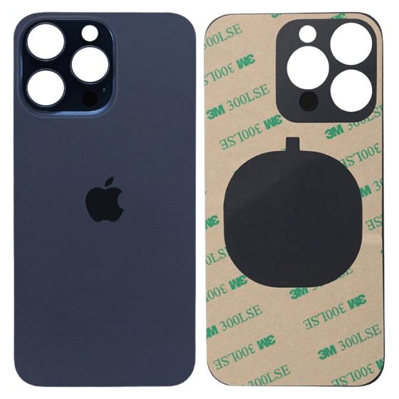 iPhone 15 Pro Max Big Camera Hole Back Glass Battery Cover Replacement + 3M Adhesive Blue Titanium
