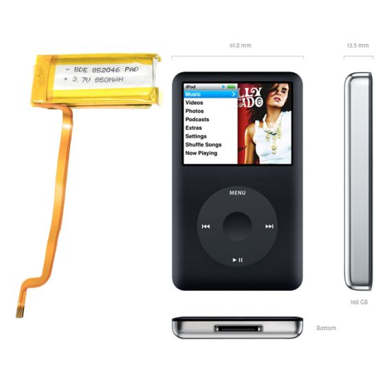 iPod Classic 5th / 6th / 7th Gen A1238 Battery Replacement Thick 850mAh + 3M Tape